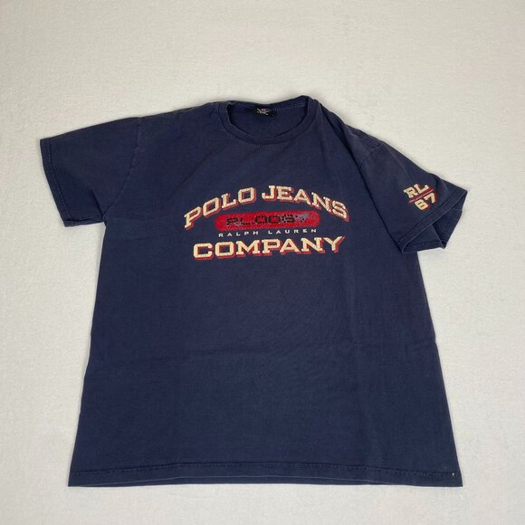 Vintage Y2k Ralph Lauren Polo Jeans Company Navy Blue Cotton Tee Large - Picture 1 of 10